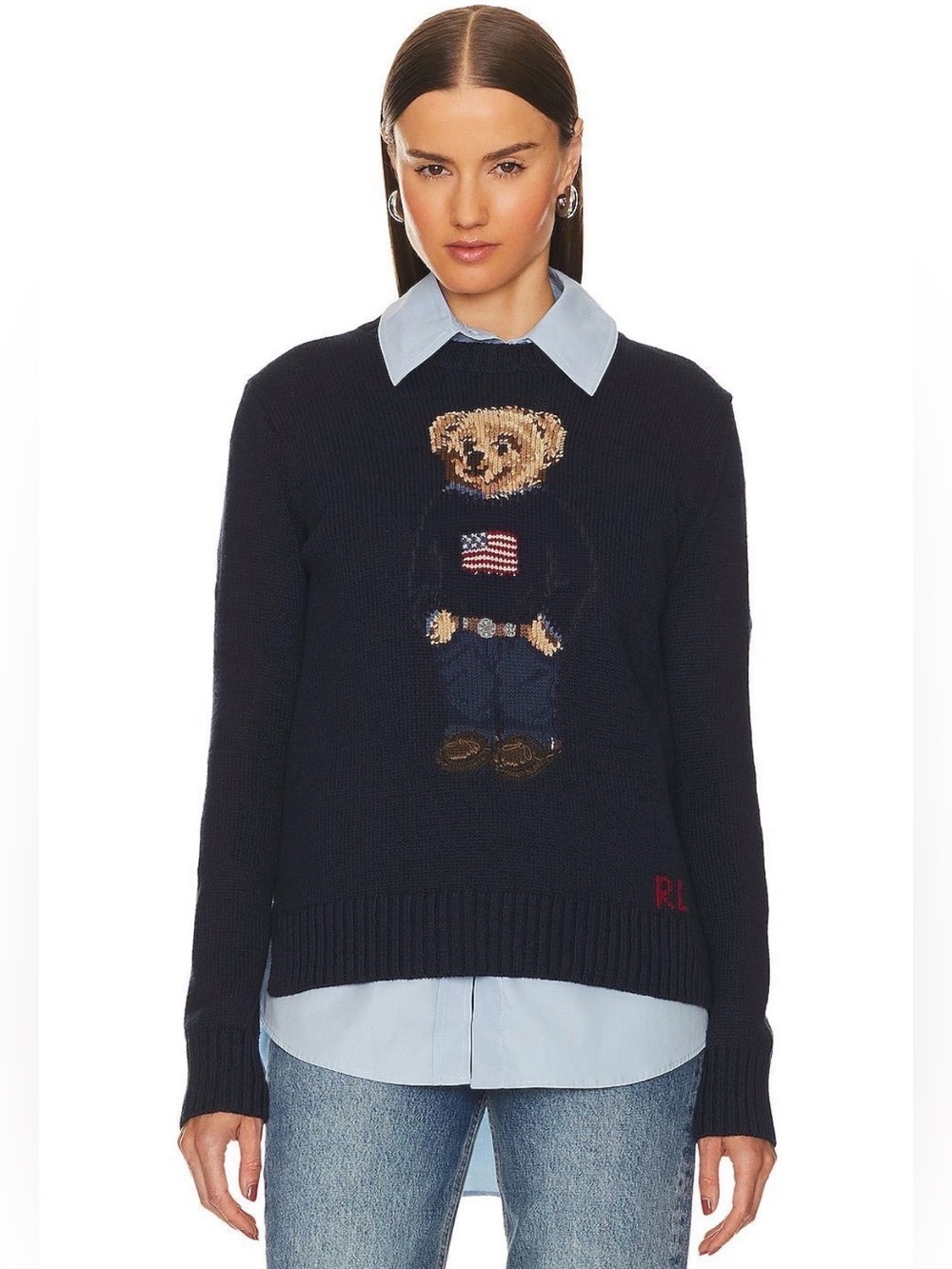NWT Ralph Lauren Navy Flag Bear Crewneck Sweater